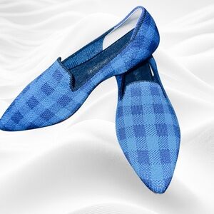 Rothys Blue Lazuli Gingham Pointed Loafer Flats Dress‎ Shoes Holiday 6M